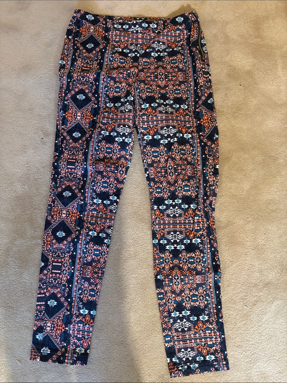 H&M Navy Pants with Coral and White Geometric Print
